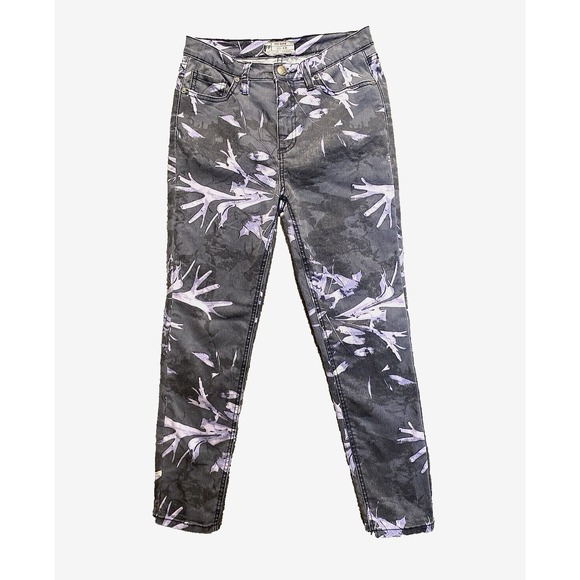 Free People Denim - Free People Womens Purple Gray Jeans Size 28 Leaf Print Stretch Faded Artsy